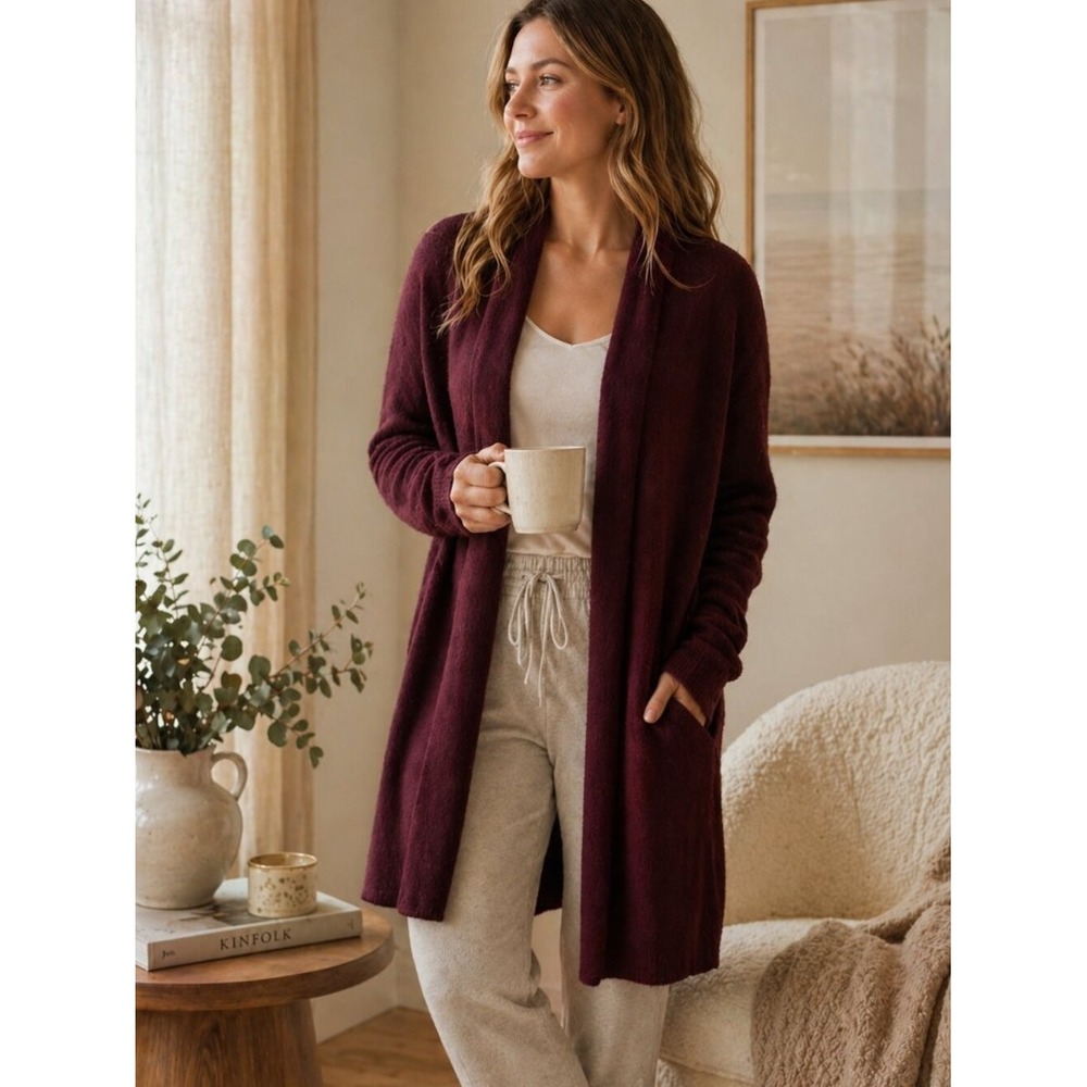 Barefoot Dreams CozyChic Lite Catalina Long Cardigan Garnet‎ Burgundy- Size S